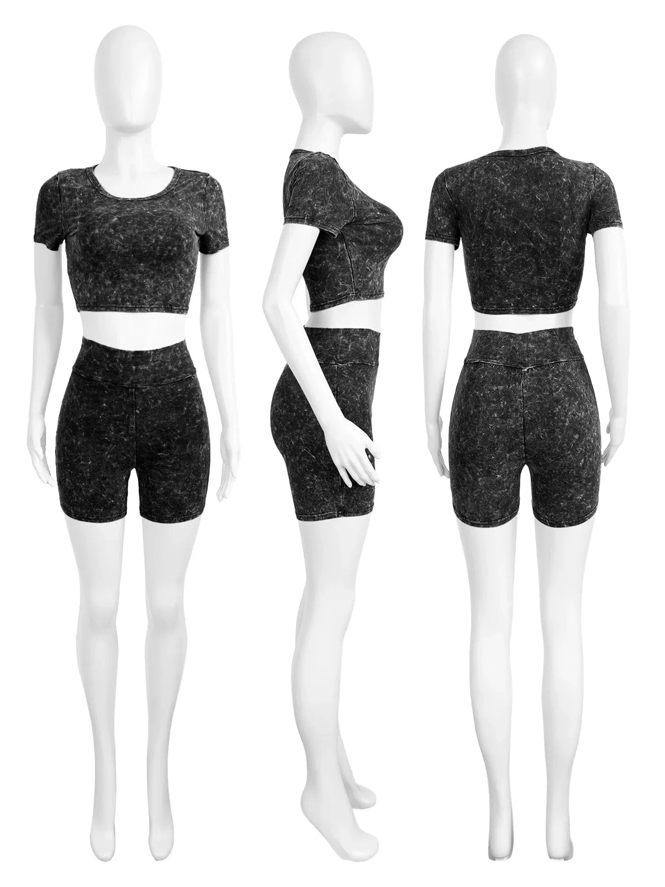 M / C528ST02 Black Bomblook C528ST02 Fashion Washed Workout Bodycon 2 Piece Short Set Women Summer Casual Wear Loungewear Vintage Tweed Set