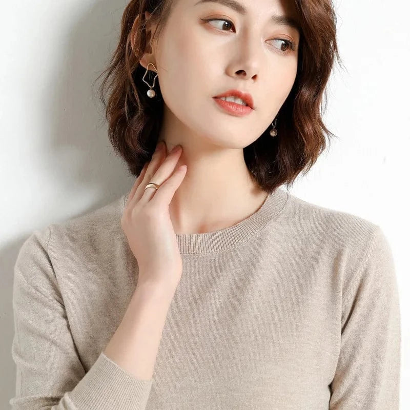 M / Camel 2024 Autumn And Winter New Korean Style Sweater Women's Bottoming Shirt Pullover Thin Long Sleeve All-Match Round Neck Wool