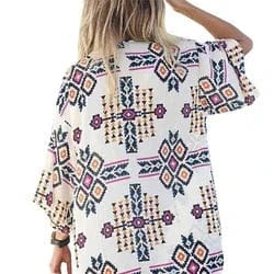 M / Colorful Floral Kimono beach cover up 3 Kimono Beach Custom Blue Casual Floral Bohemian Women Short Kimono Beach Cover Up Dress For Bikini Wrap