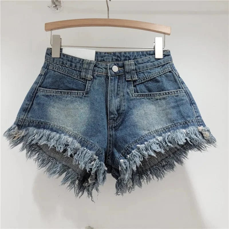 M / Dark blue 2024 summer streetwear candy colors ladies stylish denim jeans mini women's shorts