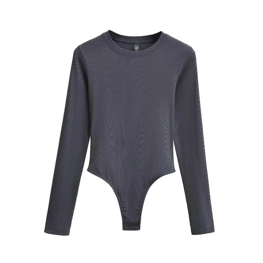 M / Dark Gray Bodysuits for Women Modal elastane Rib Knit Women's O neck long sleeve slim fitting basics romper bodysuit