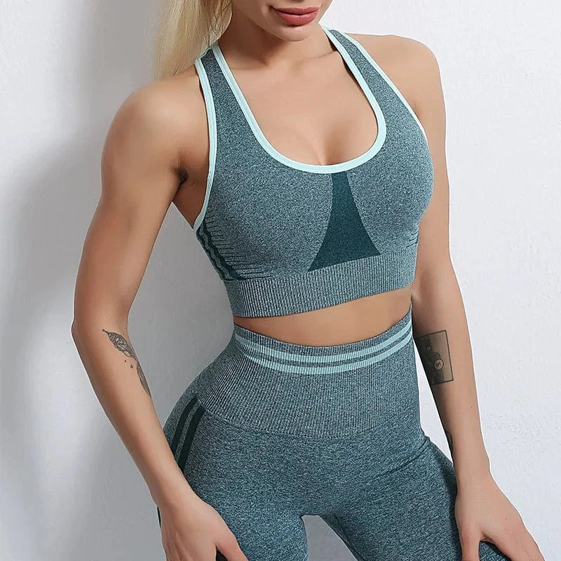 M / dark green   Bra 2024 Women Seamless Yoga Fitness Set Running Sports Bra Lifting Hip Tight Yoga Pants