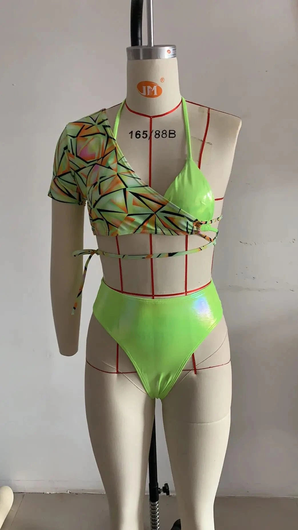 M / fluorescent green DAMOCHIC Wholesale Fluorescent Green Swimsuit Summer Sexy Three Piece Set Bikini Halter Bathing Suit Swimwear Beachwear 2023