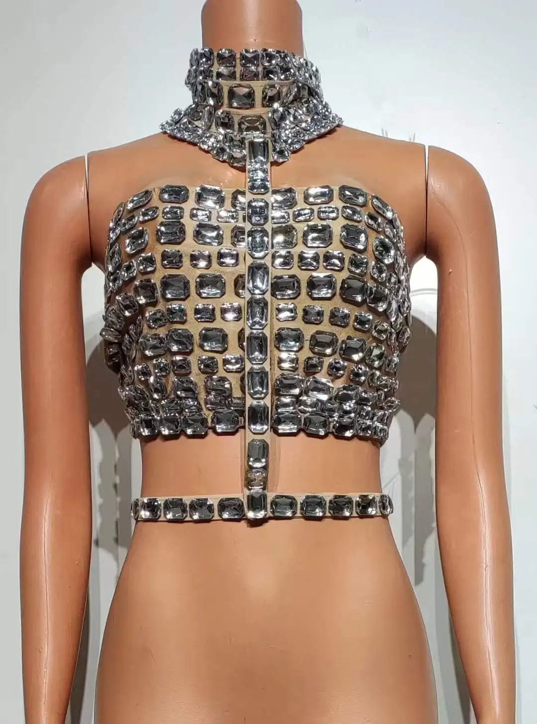 M / FX240118 Ocstrade 2024 New Arrival Shiny Crystal Sexy Performance Wear Turtleneck Halter Open Back Hollow Out Para Mujeres Crop Top