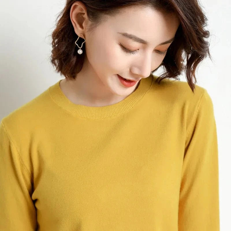M / Ginger Yellow 2024 Autumn And Winter New Korean Style Sweater Women's Bottoming Shirt Pullover Thin Long Sleeve All-Match Round Neck Wool