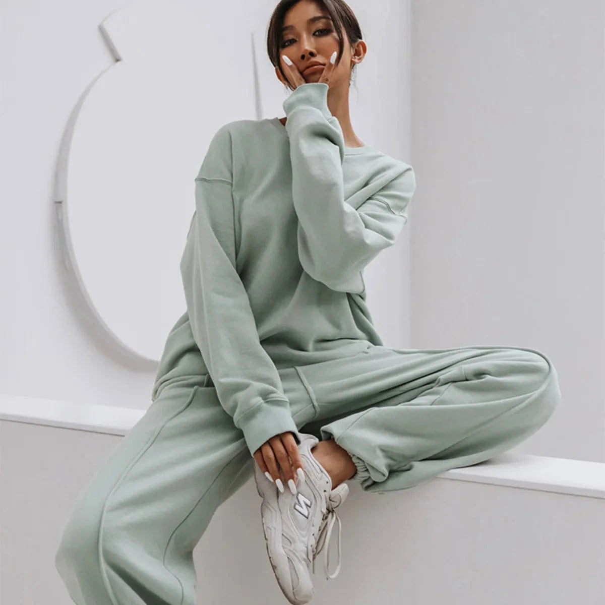 M / Green Custom Logo Sweatsuit Workout Fitness Fleece Plus Size Hoodie sweatshirts And sweatpants Jogger Tracksuit For Women