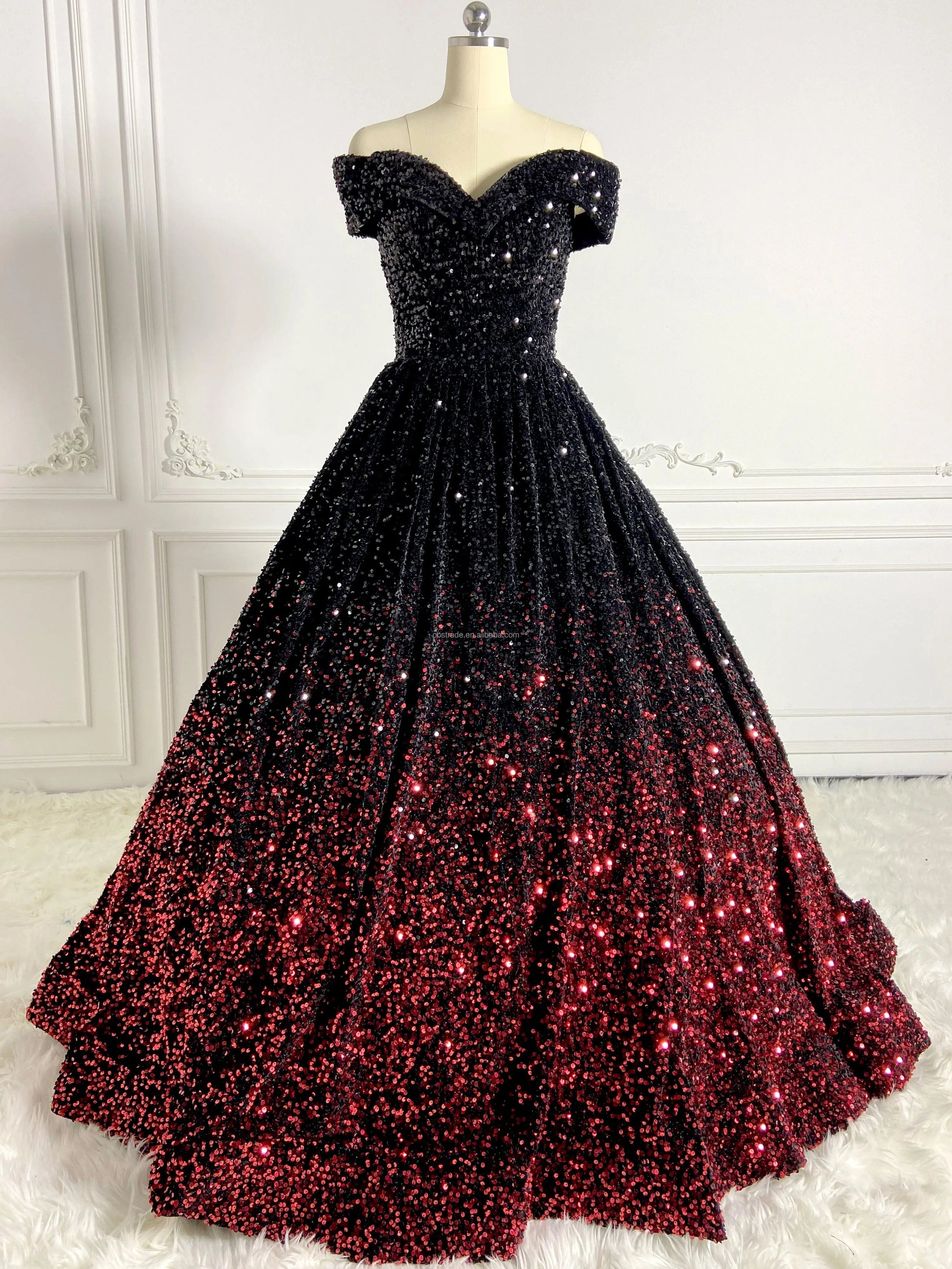 M / HQ112911 Ocstrade Glitter Black And Red Gradient Maxi Dresses Women Party Evening Elegant Long Gown Gowns For Women Prom Evening Dresses