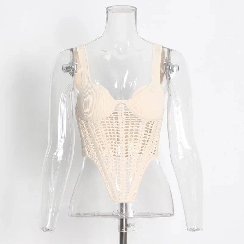 M / Khaki Wholesale boutique 2024 fashion crop top sexy knitted club wear women tank tops corset