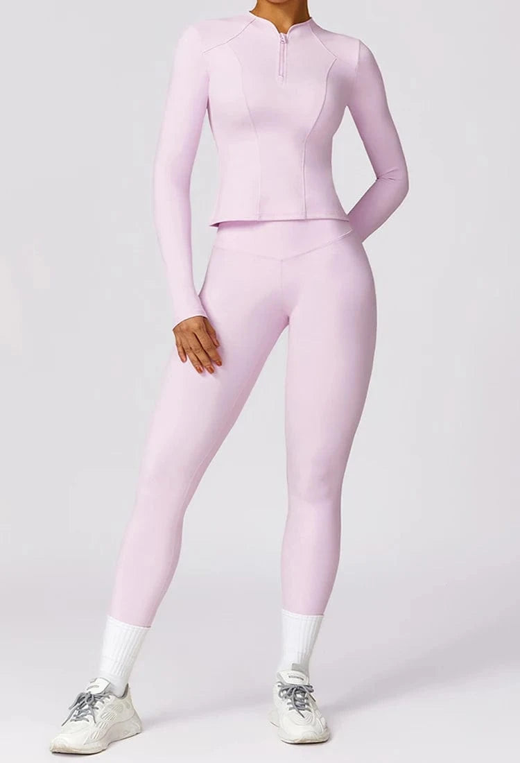 M / Leggings Pink 2024 New Fitness Sportswear Training Fall High quality Long Sleeve Sports Coat Long Sleeve Yoga Top With Zipper