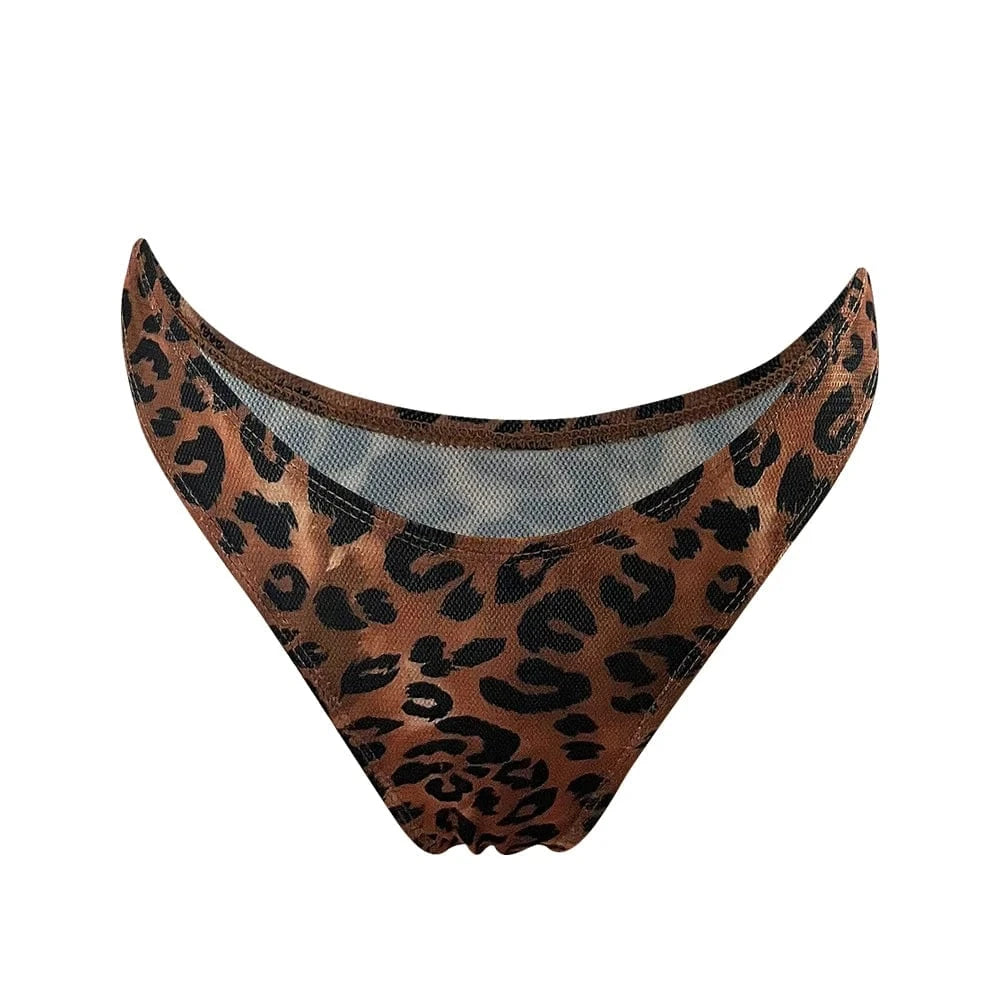 M / Leopard bottom 2024 sexy tan-through fabric swimsuits beachwear wholesale bikini tan through Neck Bikini swimwear