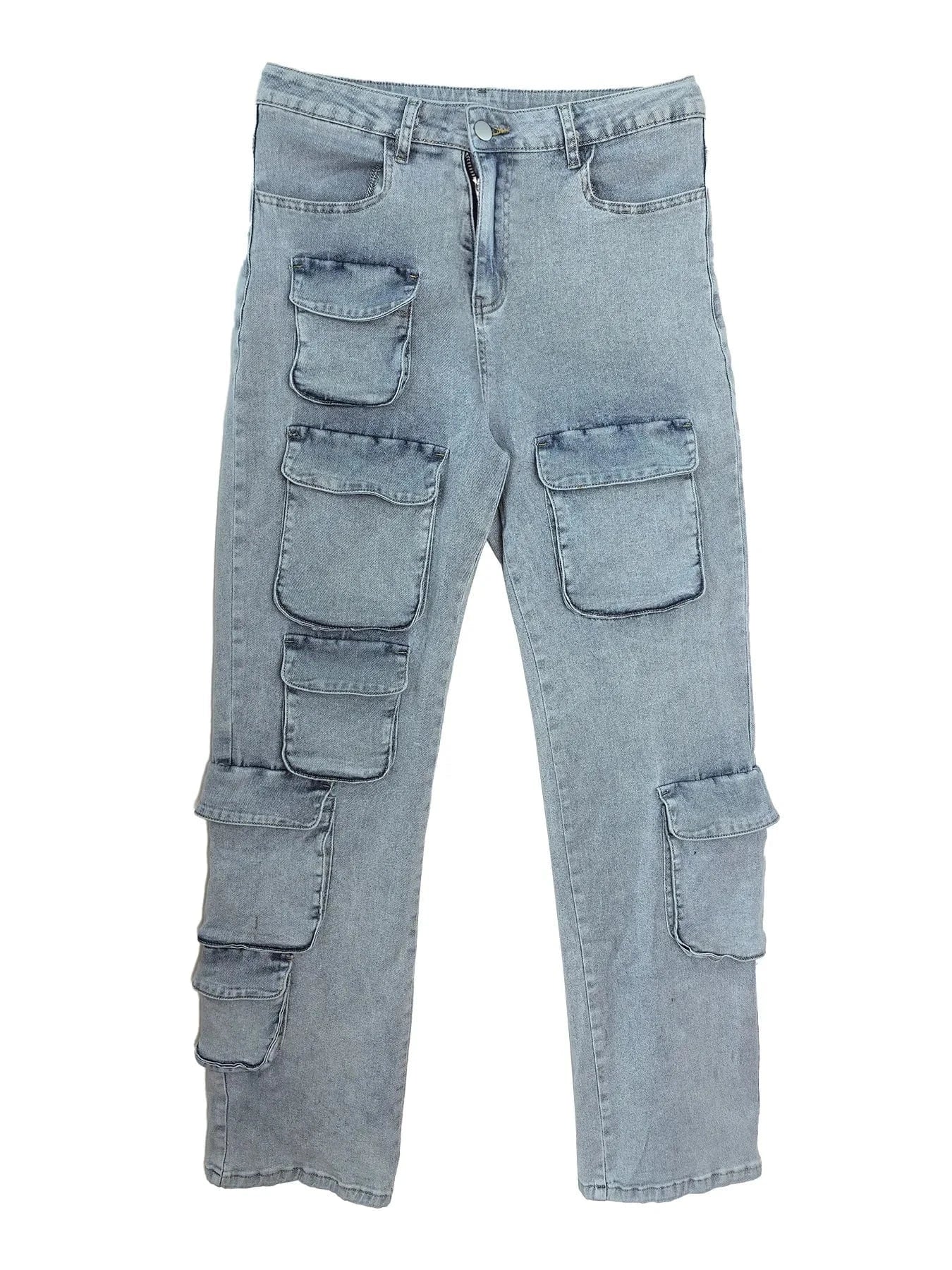 M / Light Blue Vintage Multi-Pocket Cargo Denim Jeans