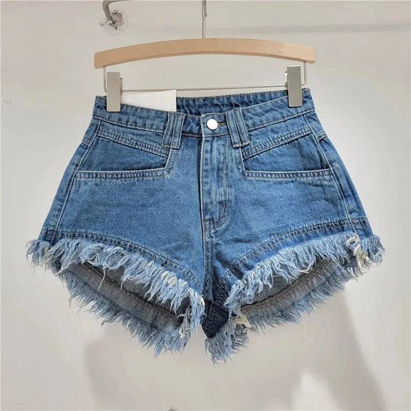 M / Mid blue 2024 summer streetwear candy colors ladies stylish denim jeans mini women's shorts