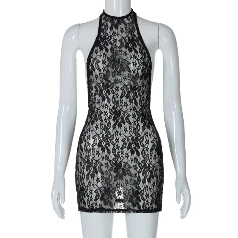 M / MY24DS201 black CUTENOVA MY24DS201 2024 New Lace Halter Mini Dresses Sexy Club Dresses Women's Dresses