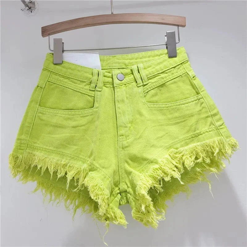 M / neon green 2024 summer streetwear candy colors ladies stylish denim jeans mini women's shorts