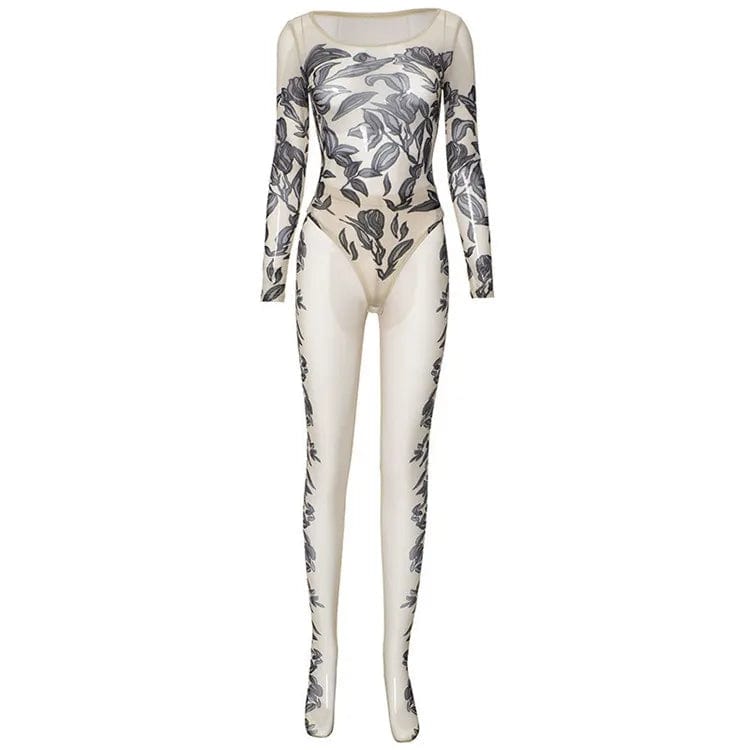 M / Nude Spring 2 Two Piece Sets Sexy Women Long Sleeve Bodycon Bodysuits Top+High Waist Pants Suits