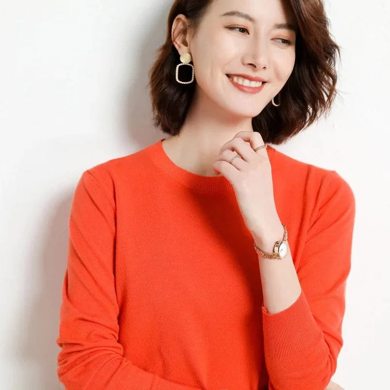 M / Orange 2024 Autumn And Winter New Korean Style Sweater Women's Bottoming Shirt Pullover Thin Long Sleeve All-Match Round Neck Wool