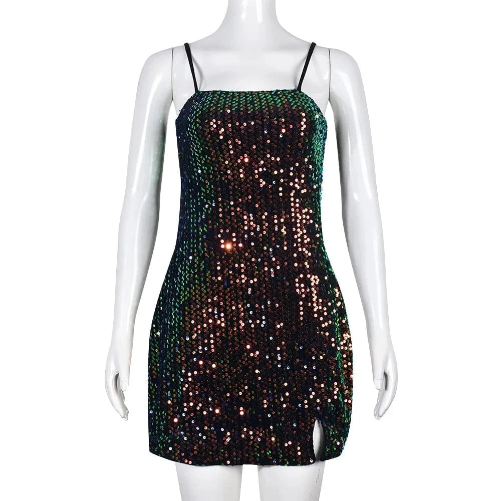 M / picture color 2024 New Style Women Sling Sleeveless Backless Sexy Dress Fashion Sequin Nightclub Short Skirt