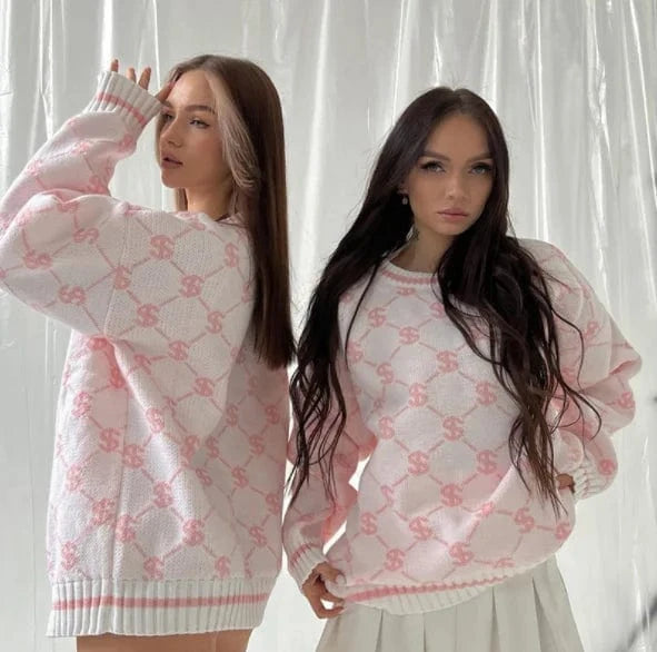 M / Pink Liu Ming Winter Women Fashion New Product Casual Money Dollar Printed Pullover Sweater