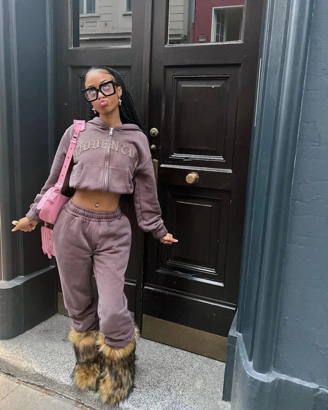 M / Purple C1164 2024 Spring New Sweater Fashion Design Women's Pants Casual Sports 2 piece Set