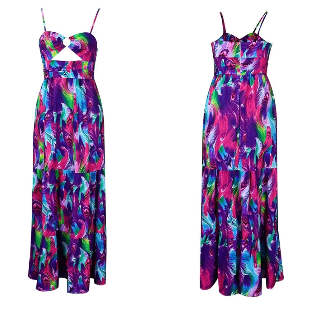 M / Purple C8465 Fashion American Africa Clothing Plus Size Maxi Dresses Women Summer Beach Print Sundress Strap Sexy Dress Casual Dresses