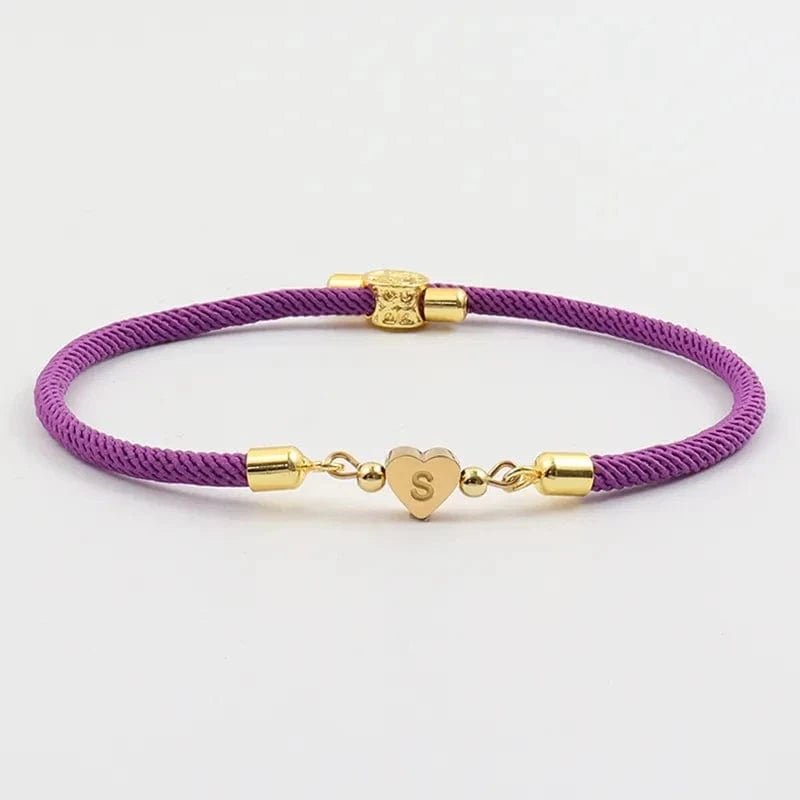 M / Purple New Classic A-Z Heart Initial Letter Bracelet Women Simpel Adjustable Colorful Rope Bracelet For Women Jewelry Gift