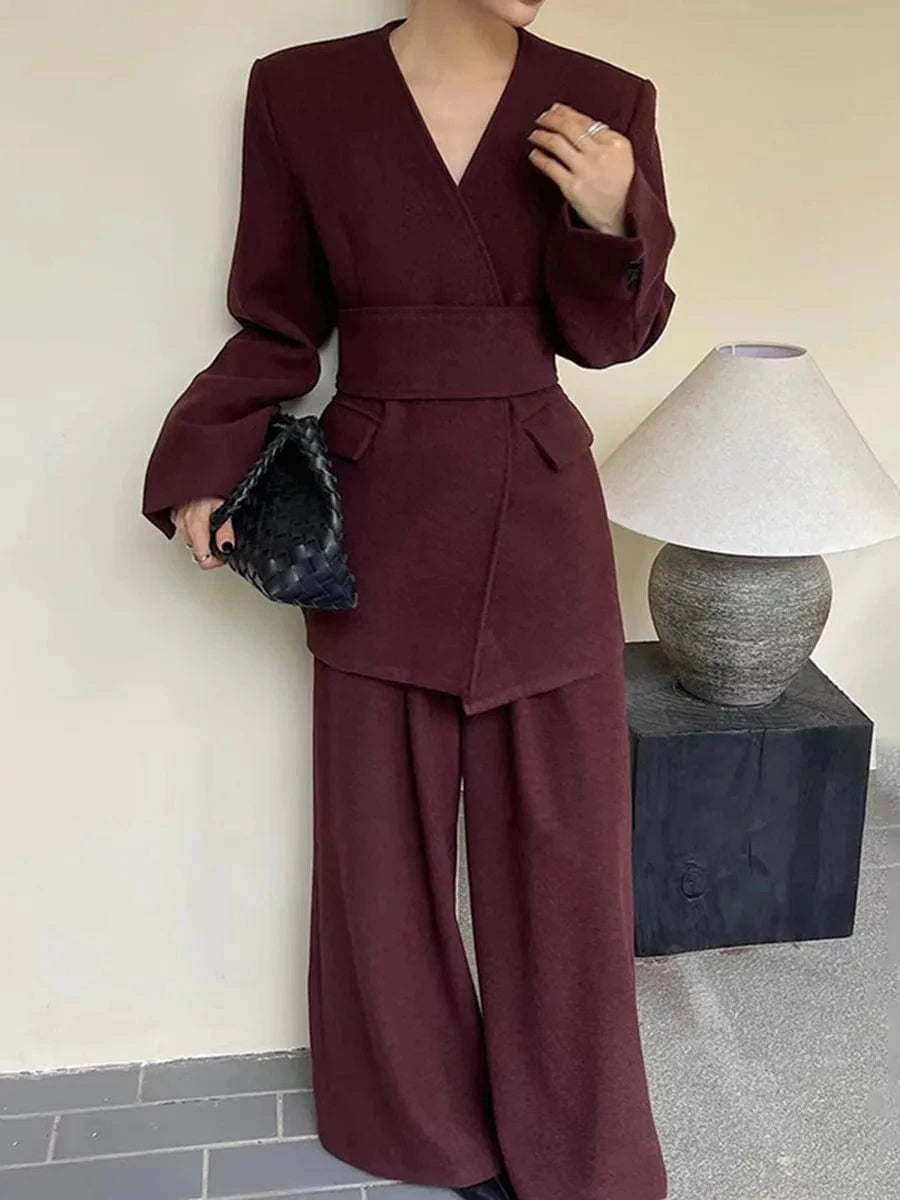 M / Red Boutique Wholesale Retro Simple Red Women's Suit 2024 Fall New Fashion Slim Women Black Coat Slacks