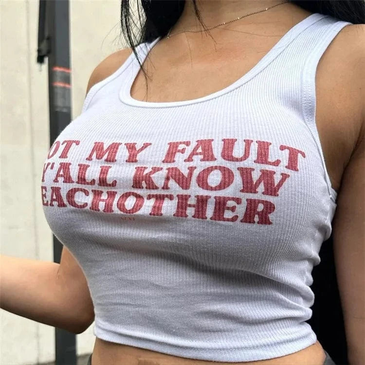 M / Red Sexy Letter Print Women Tank Tops Sleeveless Ribbed Short Crop Top 2024 Fashion Streetwear Casual E-girl Vest