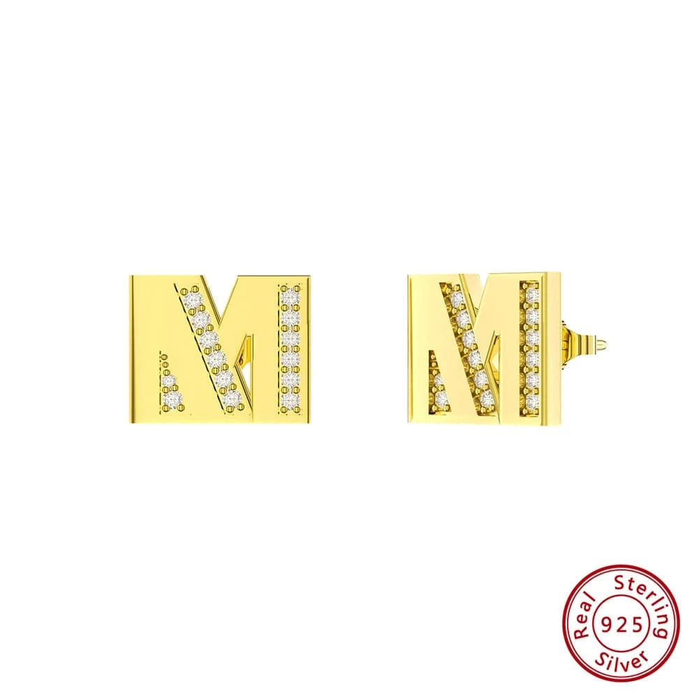 M RINNTIN ZKE01 Fine Jewelry Earrings 2023 Zircon Letter Stud Earrings Silver 925 Sterling Women Wholesale Bulk Earring Alphabet