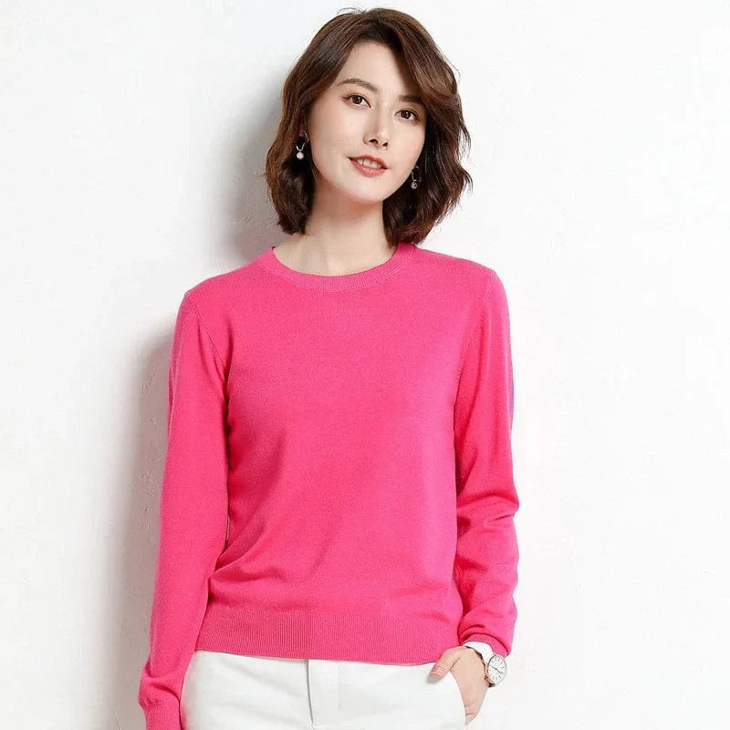 M / Rose Red 2024 Autumn And Winter New Korean Style Sweater Women's Bottoming Shirt Pullover Thin Long Sleeve All-Match Round Neck Wool