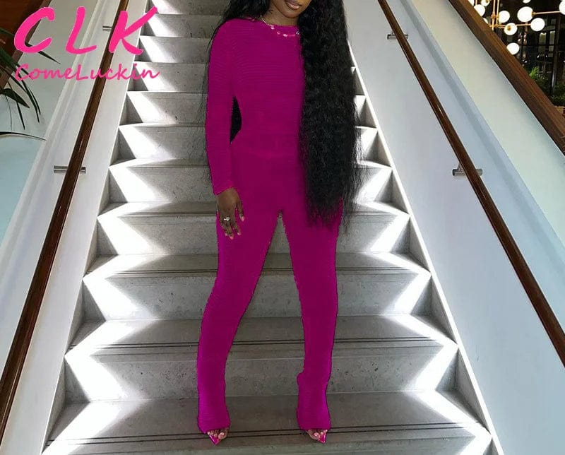 M / rose red Custom Embroidery Loungewear Women Sets Spring 2024 Women's Clothing Solid Color Long Sleeve Casual Wear Two Piece Pants Set