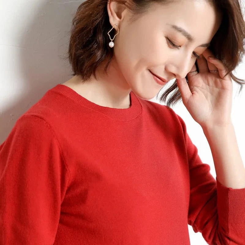 M / Rust Red 2024 Autumn And Winter New Korean Style Sweater Women's Bottoming Shirt Pullover Thin Long Sleeve All-Match Round Neck Wool