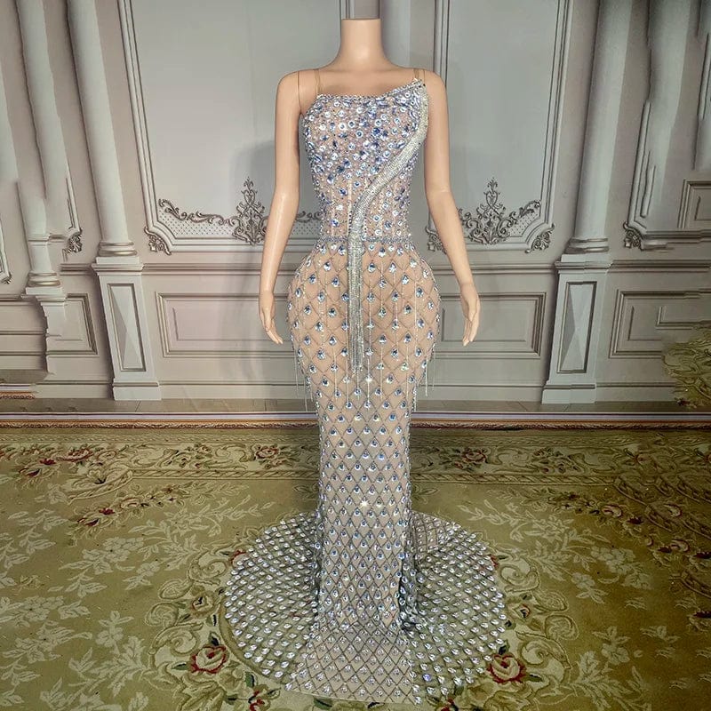 M / silver / Floor Length NOVANCE dress for women wedding party new 2023 puff sleeve sexy cape sleeved beaded evening gown dinner dress for ladies long