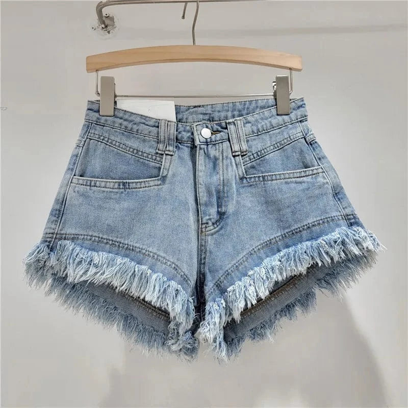 M / Sky Blue 2024 summer streetwear candy colors ladies stylish denim jeans mini women's shorts