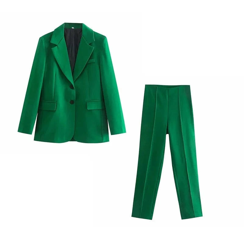 M / Top Blazer+pants 2024 Women's Suit Set Pocket Decorate Blazer Suit Elegant Office Lady 2 Piece Set Long Sleeve Blazer And Pants  Outfits