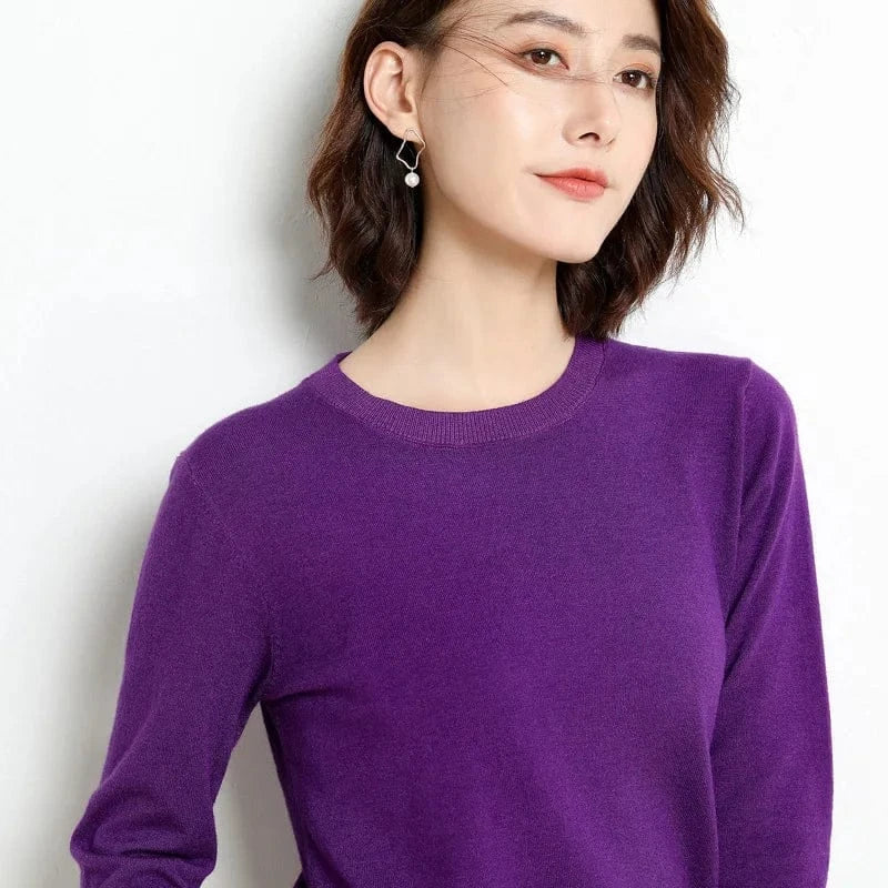 M / Violet 2024 Autumn And Winter New Korean Style Sweater Women's Bottoming Shirt Pullover Thin Long Sleeve All-Match Round Neck Wool