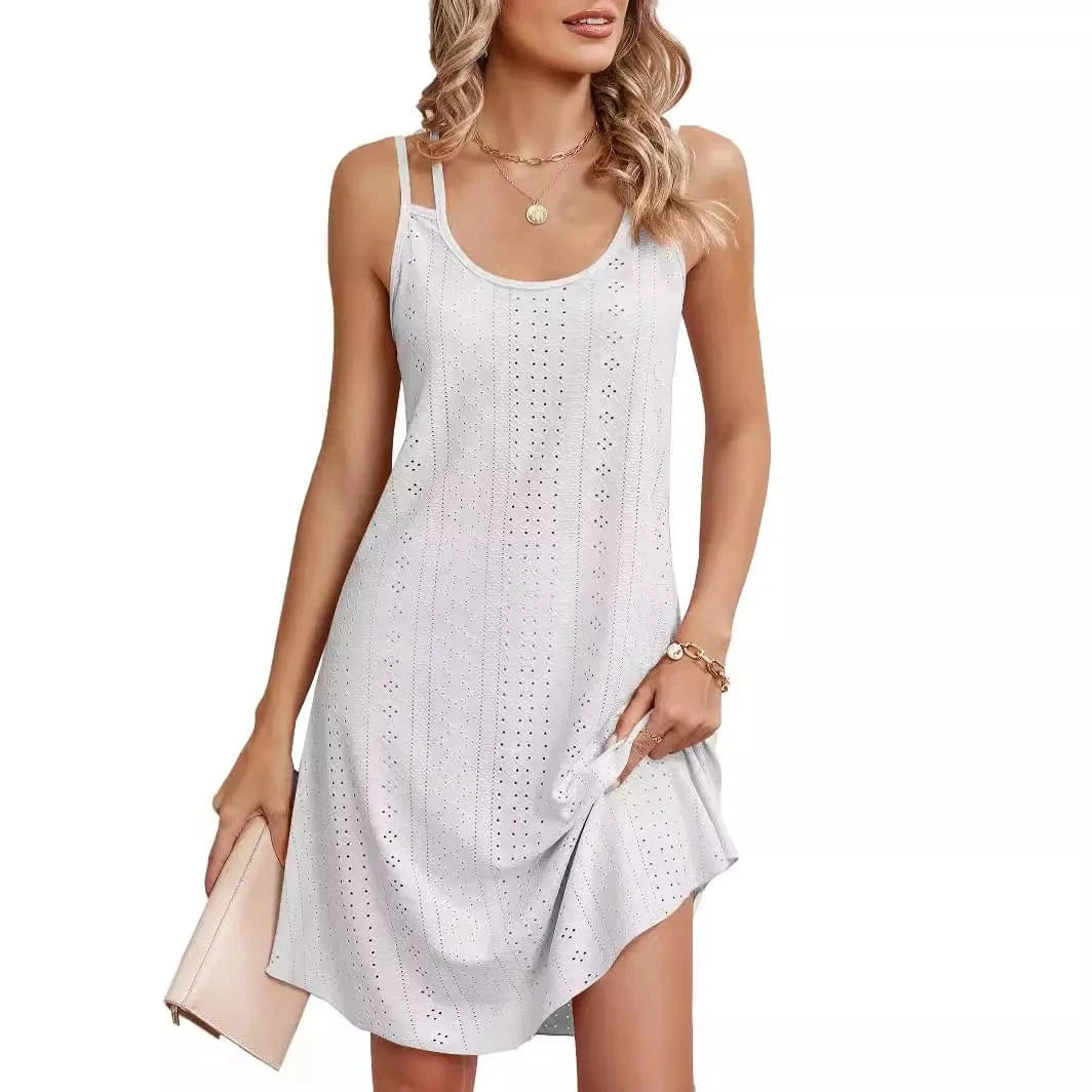 M / White 2024 New Women Summer Fashion Casual Sleeveless U Neck Dresses Loose Elegant Loose Simple Solid Color Casual Dresses