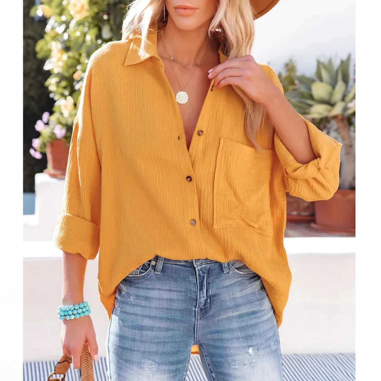 M / Yellow DAMOCHIC Spring Summer Blouse for Women Lady Casual 2023 Long Sleeve Blouses et chemises pour femmes Shirts Tops Fashion Blouses
