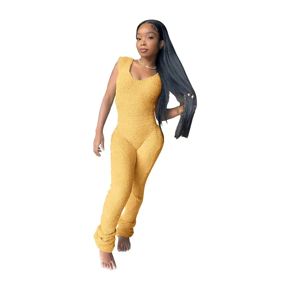 M / Yellow Spring Stretch One Piece Jumpsuit For Women 2023 Solid Sleeveless Jumpsuits Casual Pile of Pants Rompers Womens