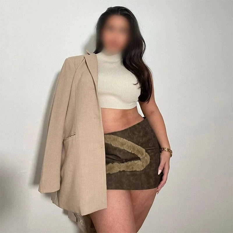 M23sk642 New 2024 Winter British Style Patchwork Fur High Waist Short Skirt Bodycon Casual Outfit Fashion Skirt For Women