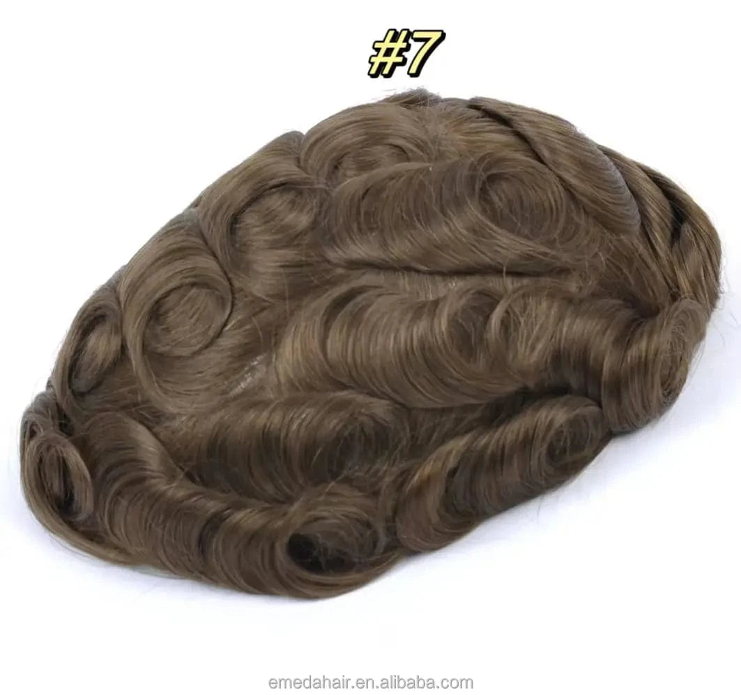 Male replacement system capilar super 0406 0608 thin skin Silicone Base knotted Pu Wigs Hair Patch