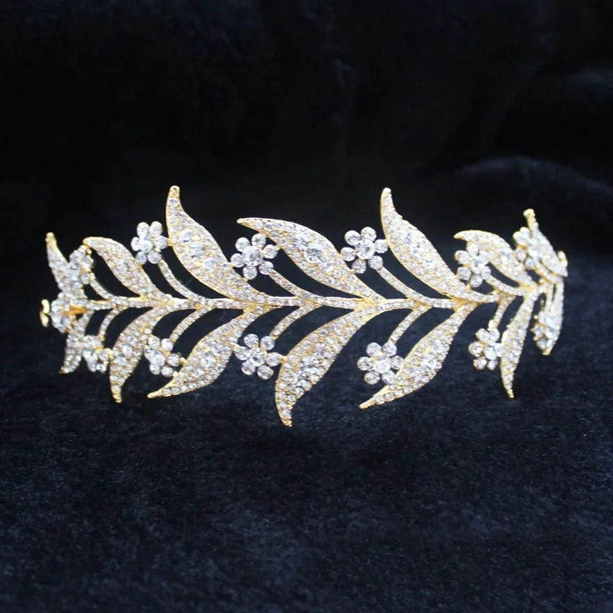 Manufacturer Wholesale Direct Selling Korean Alloy Inlaid White Rhinestone Bride Headdress Bride Crown Leaf Shape Tiaras