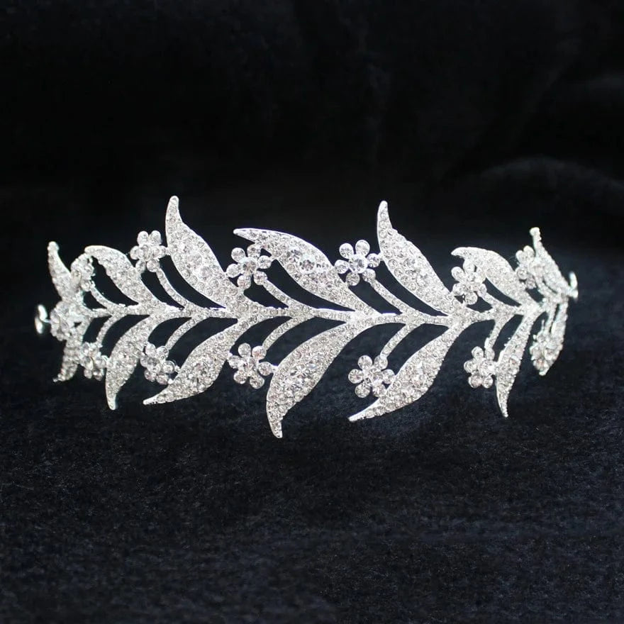 Manufacturer Wholesale Direct Selling Korean Alloy Inlaid White Rhinestone Bride Headdress Bride Crown Leaf Shape Tiaras