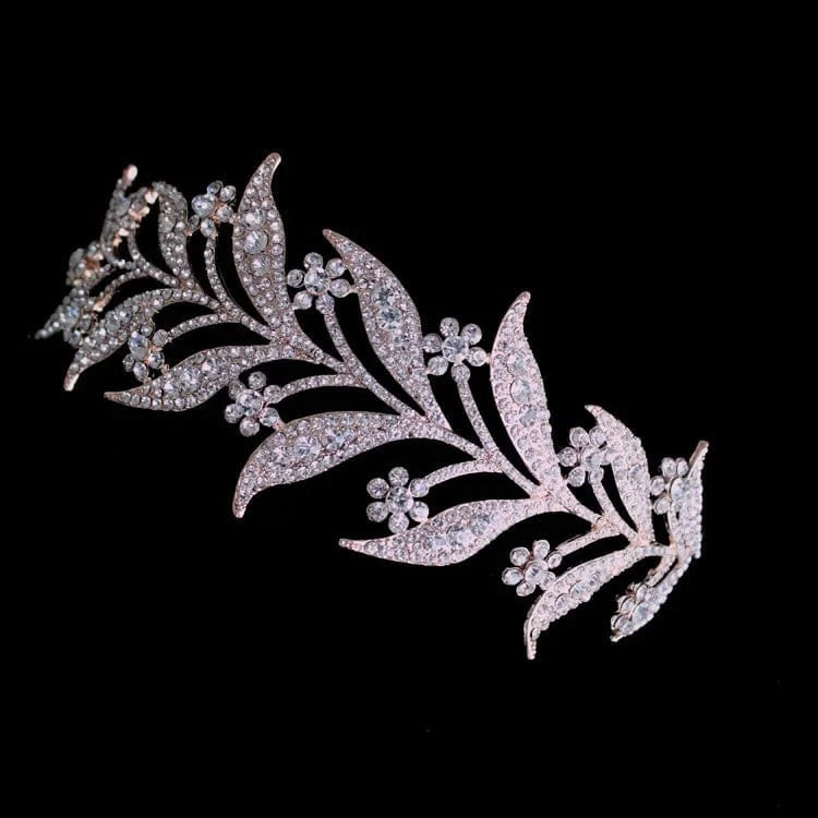 Manufacturer Wholesale Direct Selling Korean Alloy Inlaid White Rhinestone Bride Headdress Bride Crown Leaf Shape Tiaras