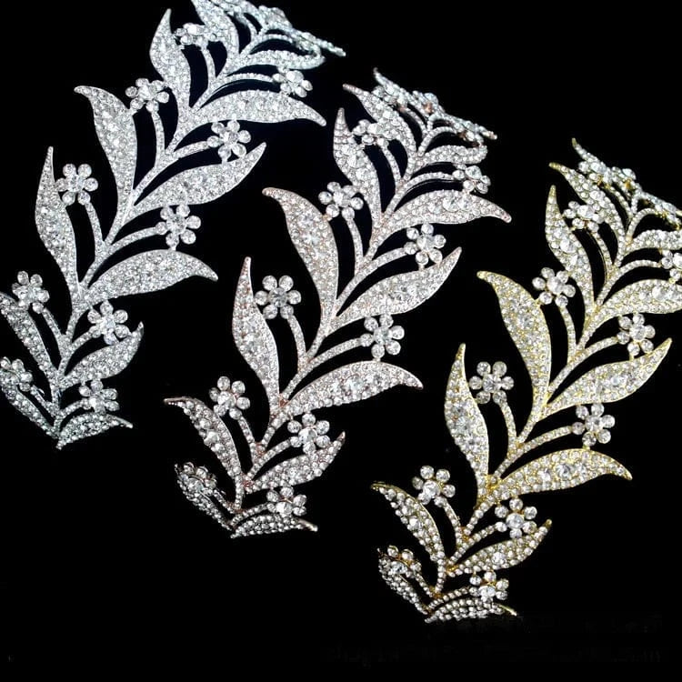 Manufacturer Wholesale Direct Selling Korean Alloy Inlaid White Rhinestone Bride Headdress Bride Crown Leaf Shape Tiaras