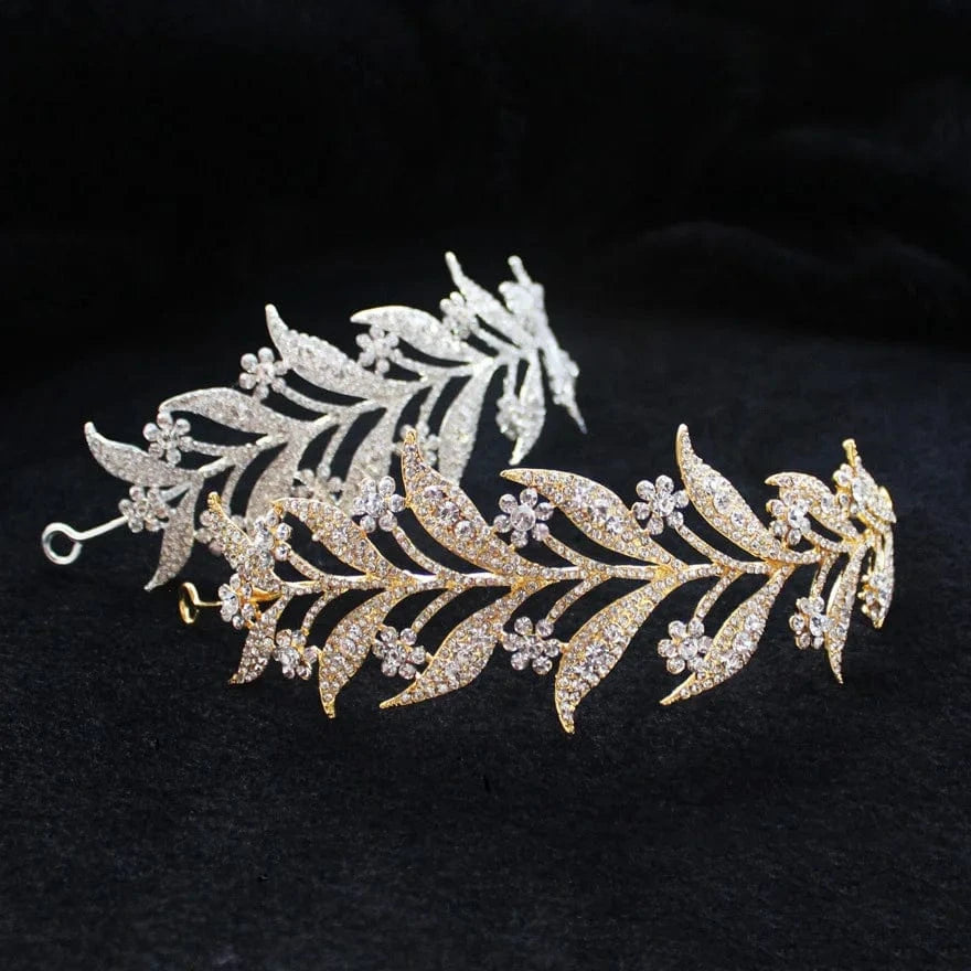 Manufacturer Wholesale Direct Selling Korean Alloy Inlaid White Rhinestone Bride Headdress Bride Crown Leaf Shape Tiaras