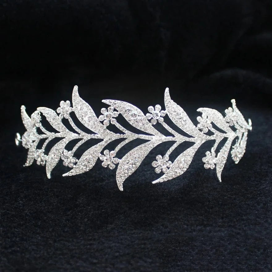 Manufacturer Wholesale Direct Selling Korean Alloy Inlaid White Rhinestone Bride Headdress Bride Crown Leaf Shape Tiaras
