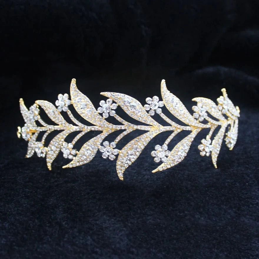 Manufacturer Wholesale Direct Selling Korean Alloy Inlaid White Rhinestone Bride Headdress Bride Crown Leaf Shape Tiaras