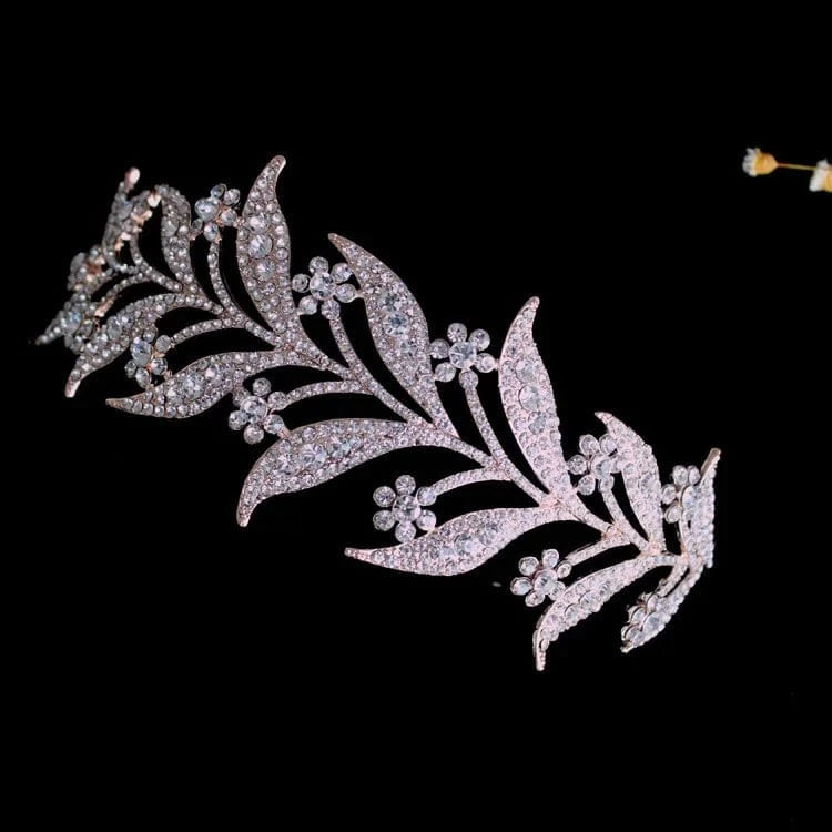 Manufacturer Wholesale Direct Selling Korean Alloy Inlaid White Rhinestone Bride Headdress Bride Crown Leaf Shape Tiaras