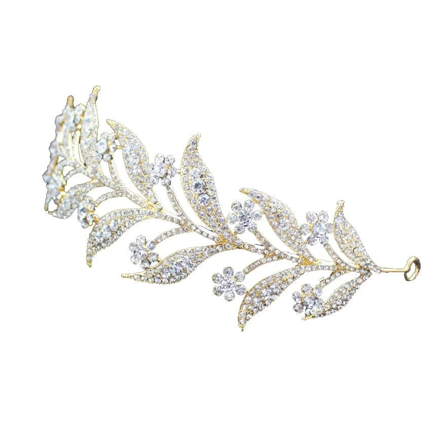 Manufacturer Wholesale Direct Selling Korean Alloy Inlaid White Rhinestone Bride Headdress Bride Crown Leaf Shape Tiaras