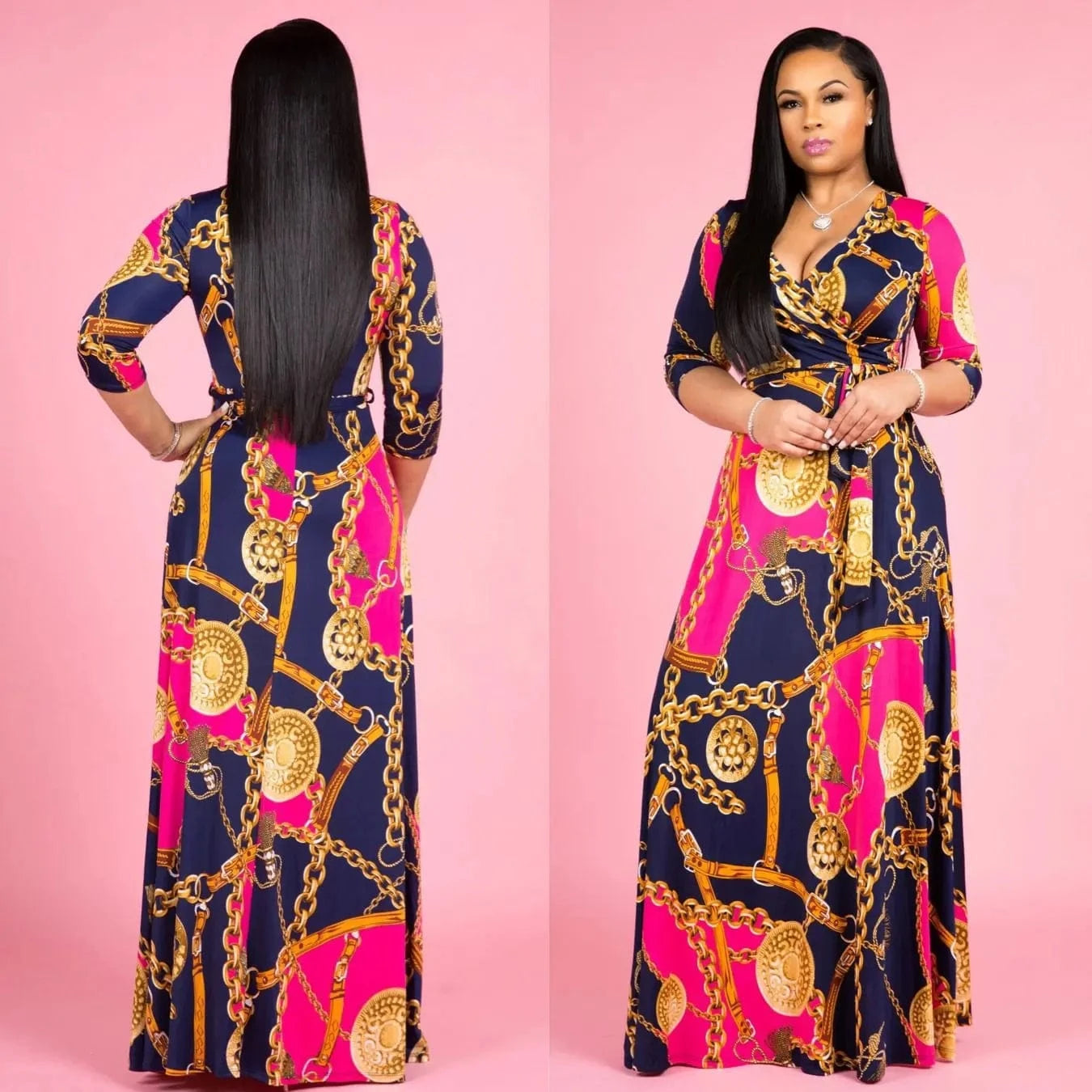 Maroon / XXL Women Sexy Bodycon Beach Bohemian Maxi Splicing Floral Print Dress for Women Casual Summer Sundress V-Neck 3/4 Sleeve